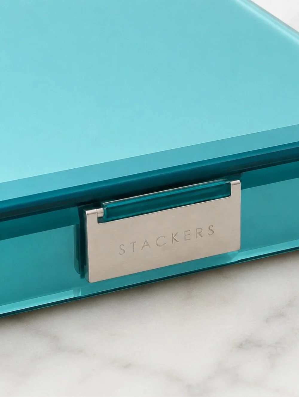 Stackers Turquoise Beveled Glass Jewelry Box Mirrored Vanity Organizer